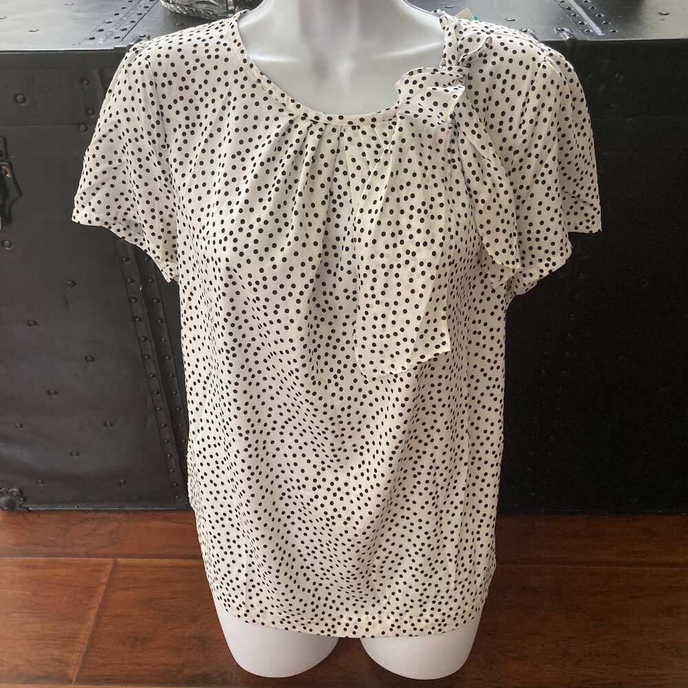 Ann Taylor Black White Flutter Sleeve Decorative Tie Blouse 12